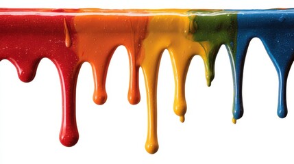 Glossy pigment drips forming a flowing abstract color splash on white