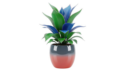 Vibrant blue bromeliad in colorful pot isolated on transparent background