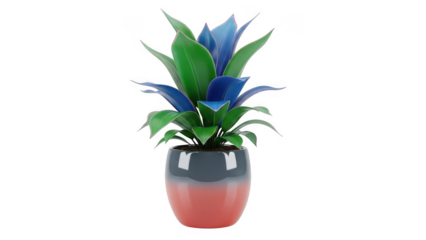 Vibrant blue bromeliad in colorful pot isolated on transparent background