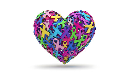 Colorful awareness ribbons forming heart shape