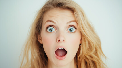Surprised blonde woman portrait isolated on white background