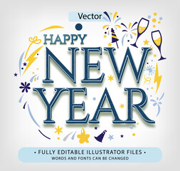 happy new year text effect editable adobe illustrator vector