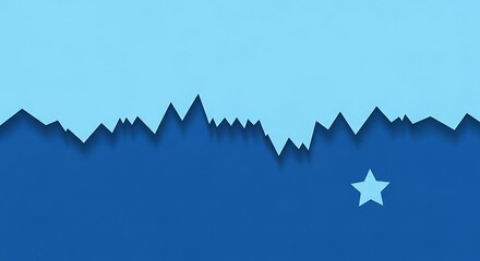 Minimalist Star Over Jagged Mountain Peaks in Blue Tones.