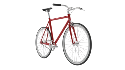 Isolated red fixed-gear bicycle on display, a streamlined and sporty mode of urban transportation