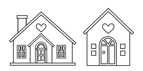 Valentine Love Shack House outline set.
sweet home coloring drawing with template.