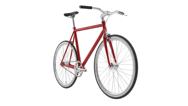 Isolated red fixed-gear bicycle on display, a streamlined and sporty mode of urban transportation