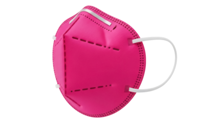 Isolated hot-pink N95-style face mask used for respiratory protection against viruses, germs, and pollution