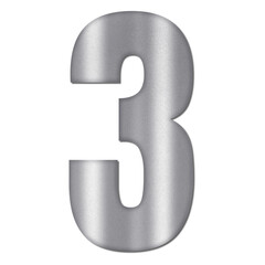 Shiny Silver Number Three Typography Illustration with Shadow Effect, Isolated on Transparent Background &ndash; Luxury Numeric Symbol Design