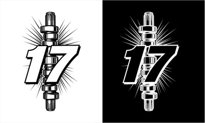 Spark Plug Number 17 Racing Emblem Design.