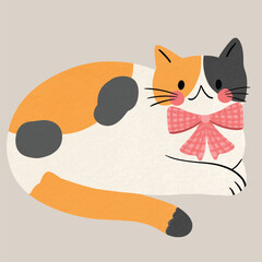 Illustration of Calico Cat with Pink Bow