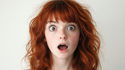 Surprised female face expression isolated on white background