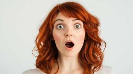 Red hair woman showing surprised face expression
