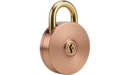 Isolated lock, metallic modern object for security and safety with golden shackle handle