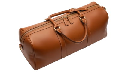 Isolated leather duffel bag for the gym, travel or weekend getaway, fashionable and stylish