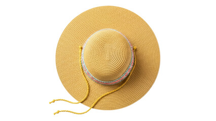 Isolated stylish straw sun hat, summer fashion accessory, lightweight, braided details