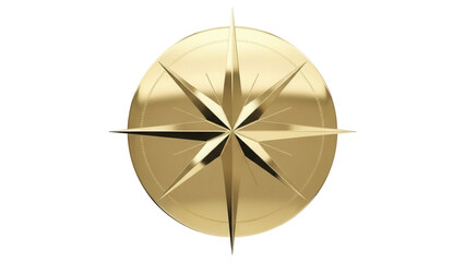 Isolated golden compass rose, navigation tool for direction, nautical element, maritime icon