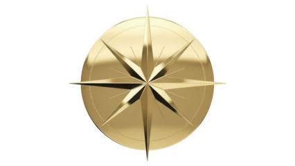 Isolated golden compass rose, navigation tool for direction, nautical element, maritime icon