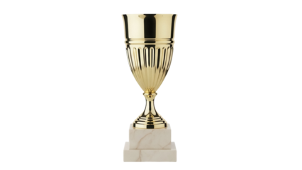 Isolated golden trophy cup on a marble base, symbol of success in sport, competition, or award