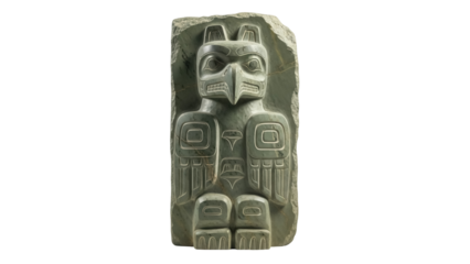 Isolated Native American Art Stone Carving, Northwest Indian Art, Totem Pole, No Background