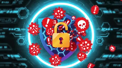 Cybersecurity Protection Shield Lock Icon.