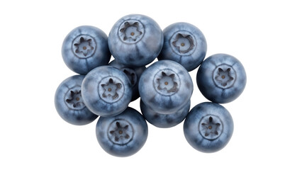 Isolated blueberries on a white surface, fresh, sweet, raw, vibrant and appetizing