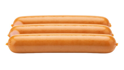 Isolated cooked sausages on a clean surface ready to eat for a fast, quick simple meal