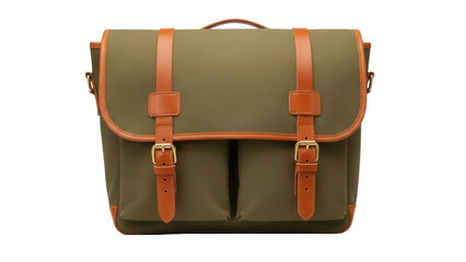 Isolated waxed canvas messenger bag with leather straps, modern and stylish design
