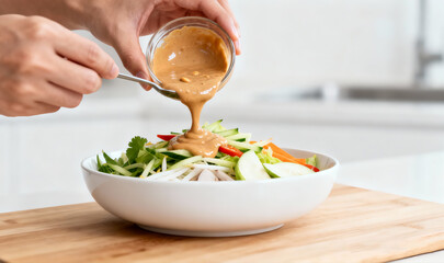 Indonesian Gado Gado Salad Preparation With Smooth Peanut Sauce