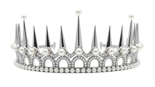 Isolated silver crown with pearls, elegant headpiece, traditional symbol of power, royalty