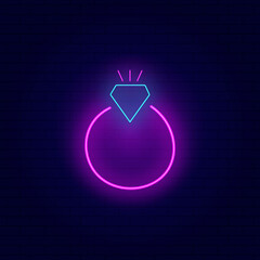 Neon glossy ring with diamond vector icon