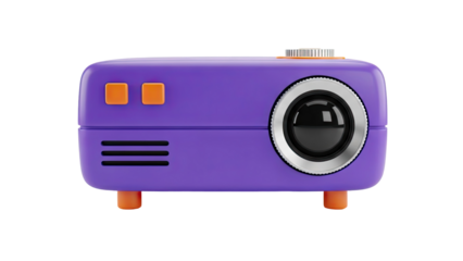 3D Cute purple projector with orange accents on transparent background