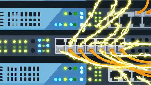 Server Rack with Network Cables.
