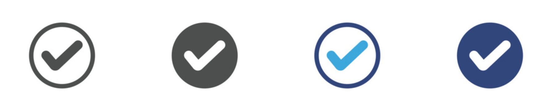 Checkmark Circle Icon Set, Verified Confirmation and Success Status Symbols Collection, Vector Illustration