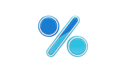 3D Percentage Symbol with Blue Gradient and White Outline on transparent background