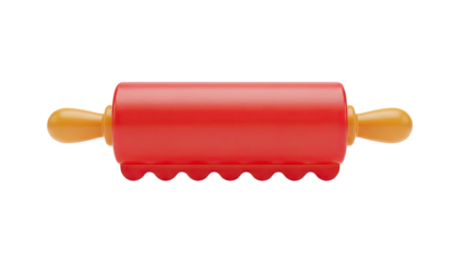 3D Red and orange rolling pin with scalloped edge on transparent background