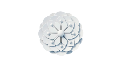 3D White geometric flower with spherical accents on transparent background
