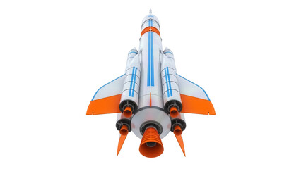 Isolated spacecraft model launch, 3D rendering of rocket ship for science and technology theme