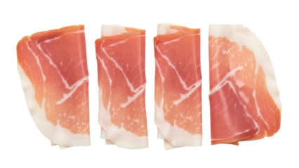 Isolated Parma ham prosciutto, thinly sliced cured pork for sandwiches and appetizers