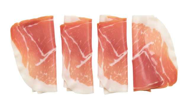 Isolated Parma ham prosciutto, thinly sliced cured pork for sandwiches and appetizers