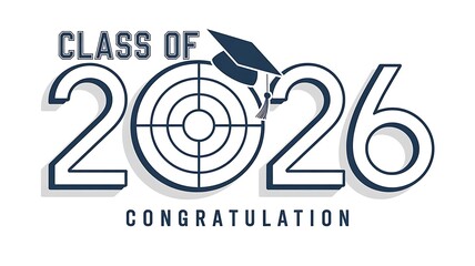 Class of 2026 graduation announcement with a target and mortarboard illustration design