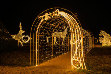 Musical light tunnel with animal sculptures at Eszterh&aacute;zy Palace
