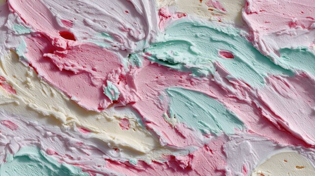 Close-up of Swirled Pastel Pink Mint Green Frozen Yogurt Texture
