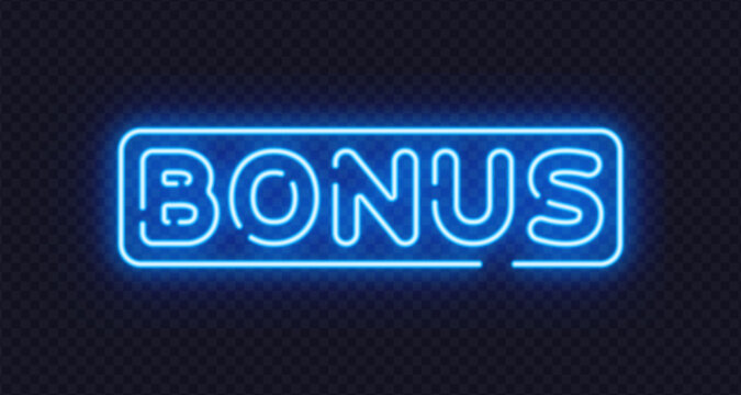 Blue neon bonus sign in minimalist vector style, ideal for promotions, rewards, and special offers. Cool glow adds modern accent.