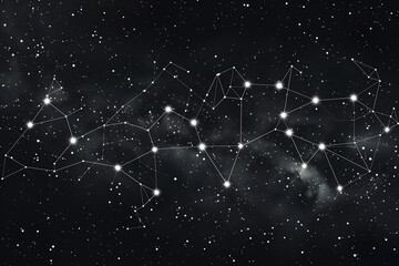 Abstract constellation-style network with glowing nodes and lines representing data, science, and connectivity