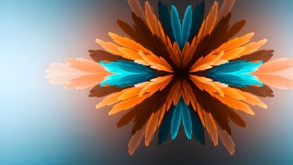 Vibrant abstract flower like pattern with orange brown and teal colors on a gradient background