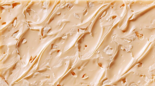 Abstract close up of creamy milk fudge with crunchy bits.