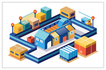 Delivery Logistics Vector Illustration Set Shipping, Courier, Warehouse, Transportation Concept