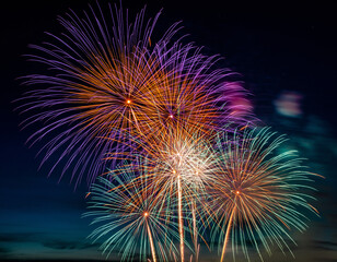 Abstract Colorful Fireworks Explosion at Night