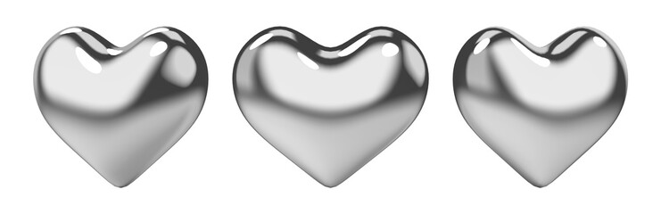Glossy chrome 3D hearts with metallic surfaces, enhanced by stars and rings. Ideal for Valentine's themes, cyber aesthetics, social media, and modern branding visuals.
