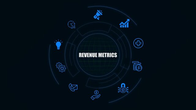 Futuristic Revenue Metrics Dashboard Interface Technology, Internet and network concept, Tech Performance Panel , Digital Data Analytics HUD 4k video .